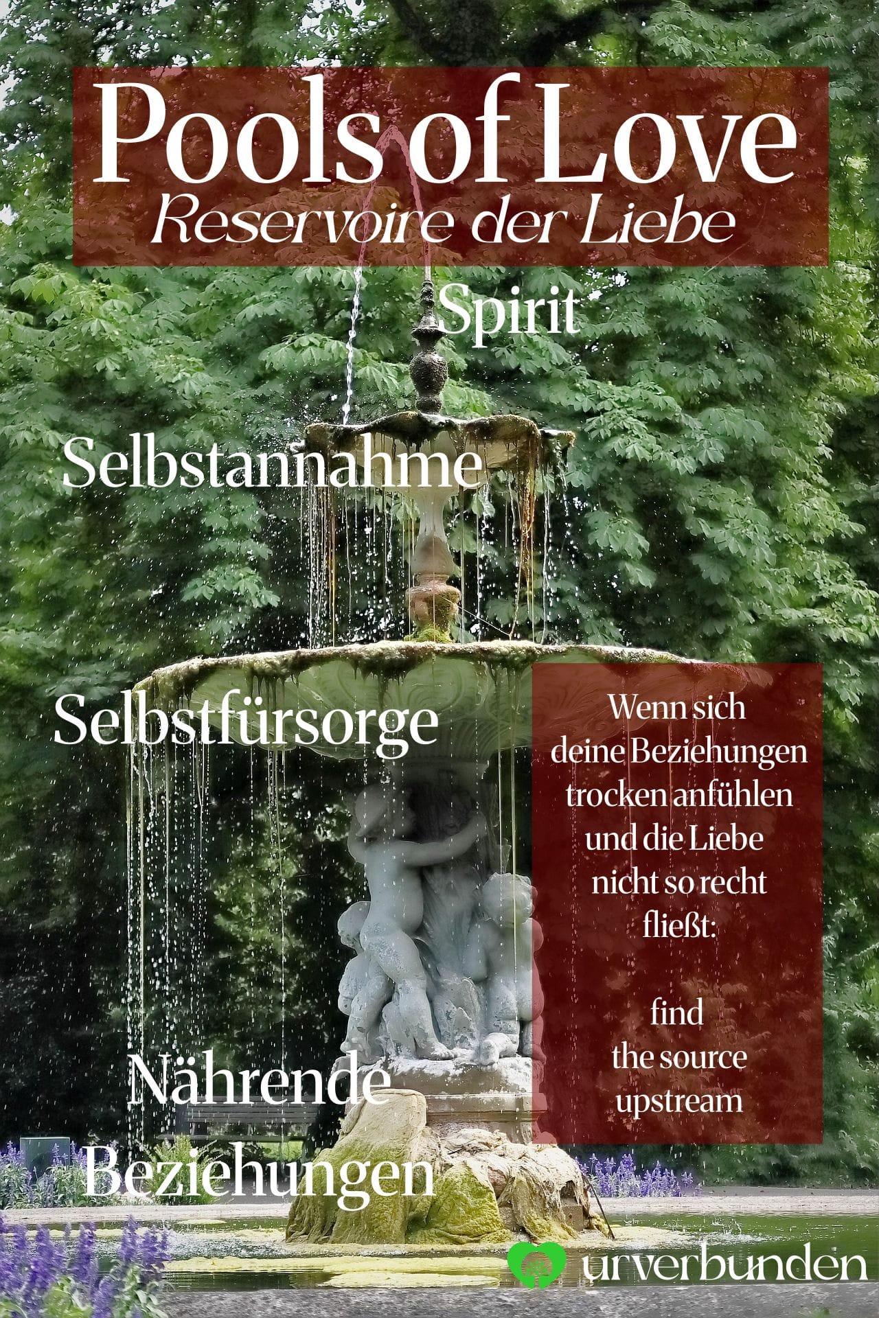 Springbrunnen mit mehreren Schalen und Titel: Pools of Love / Reservoire der Liebe